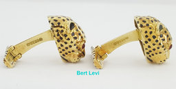 David Webb Ruby & Enamel Leopard Cufflinks 18k Yellow Gold 17.7 Grams