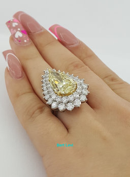 Vintage Pear Fancy Yellow 10 ct Diamond Ring Pendant Platinum GIA