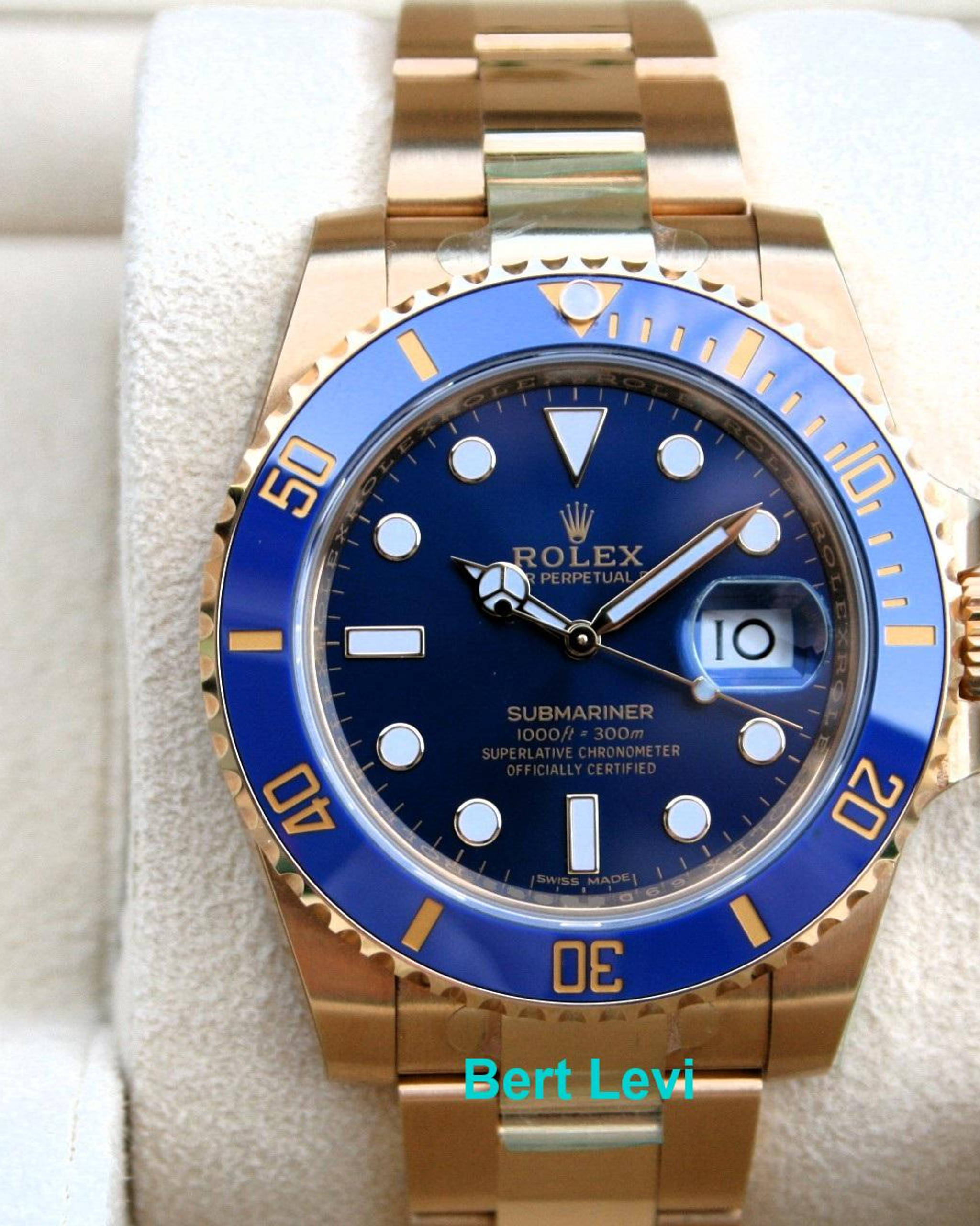 ROLEX 116618 SUBMARINER WATCH 18K YELLOW GOLD BLUE DIAL NOS