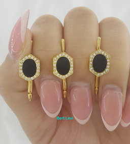 Onyx & Diamond Shirt Studs 18k Yellow Gold 0.3 ct 9 Grams