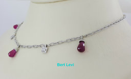 Briolette Shaped Rubellite & Diamond Chandelier Necklace 18k White Gold Rtl$2500