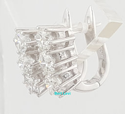 Round Diamond 3 Stone Huggie Earrings 2 ct 18k White Gold Lever Backs Rtl $5.5K