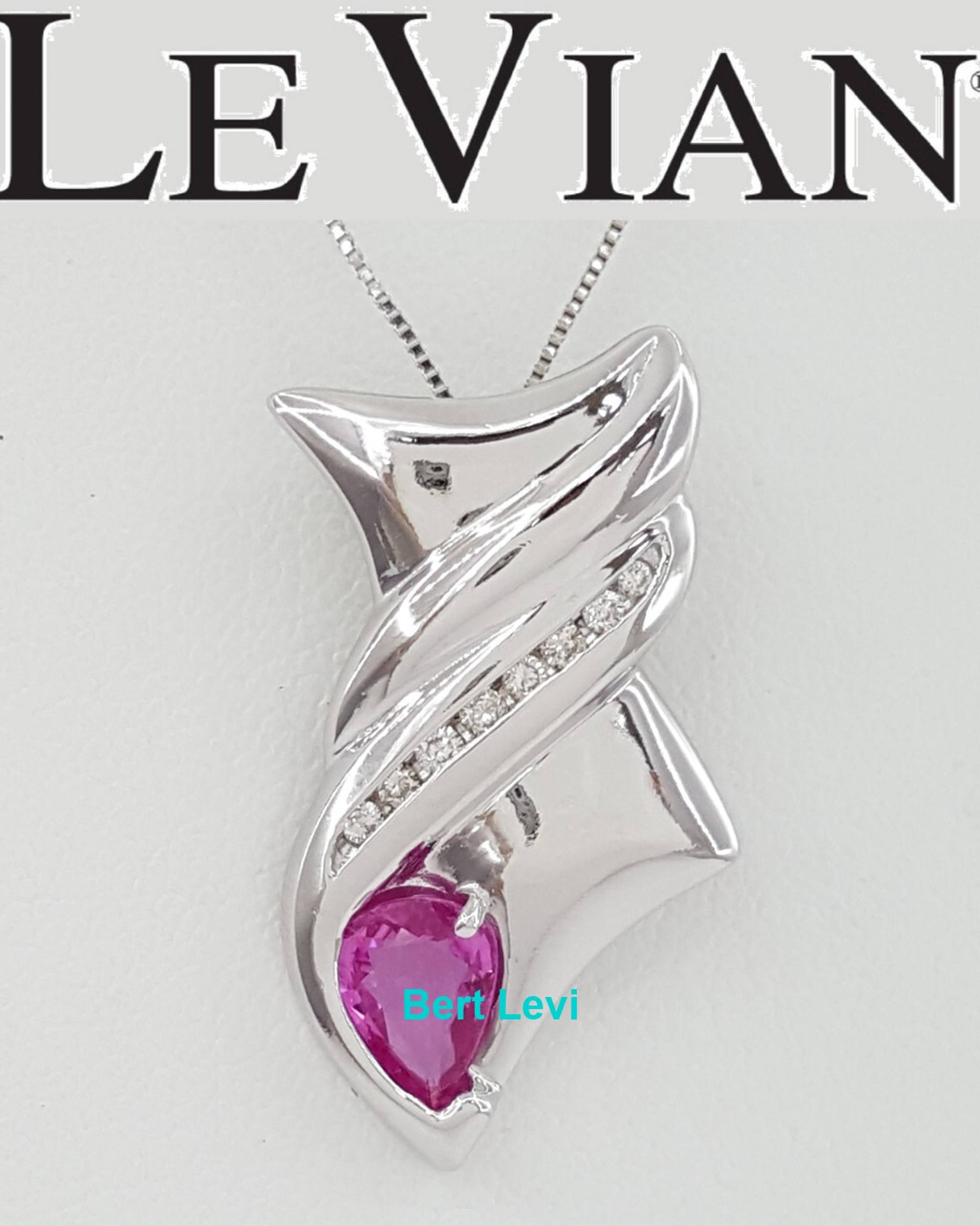 LeVian Pear Pink Sapphire & Diamond Fish Pendant / Necklace 14K White Gold 18"