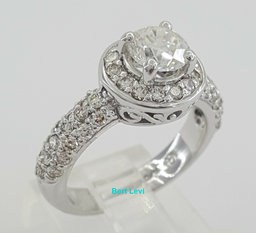 Round Brilliant Cut Halo Pave Diamond Engagement Ring 1.8 ct 14k White Gold GIA