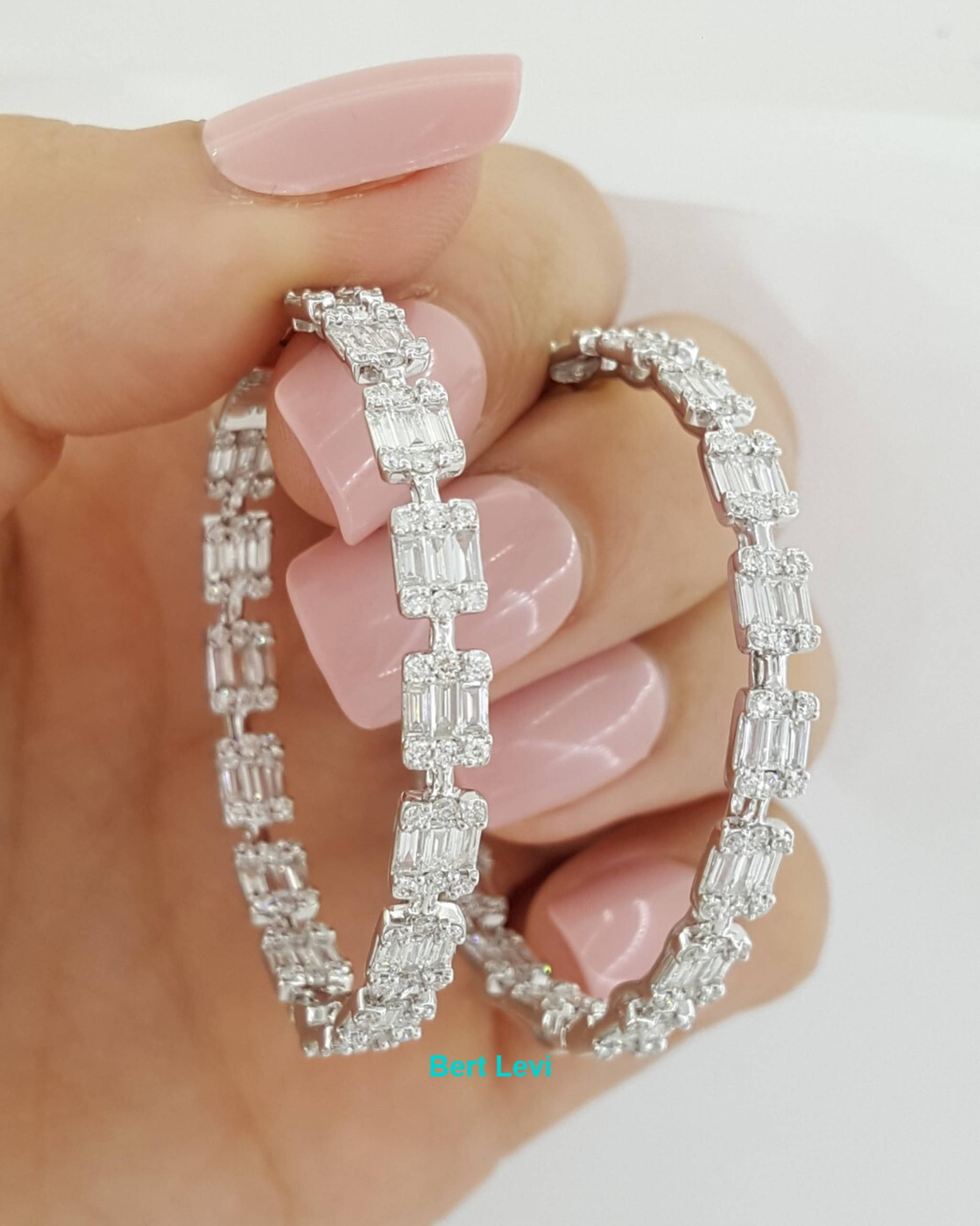 4 ct Baguette & Round Diamond Inside Out Round Hoop Earrings 18K White Gold