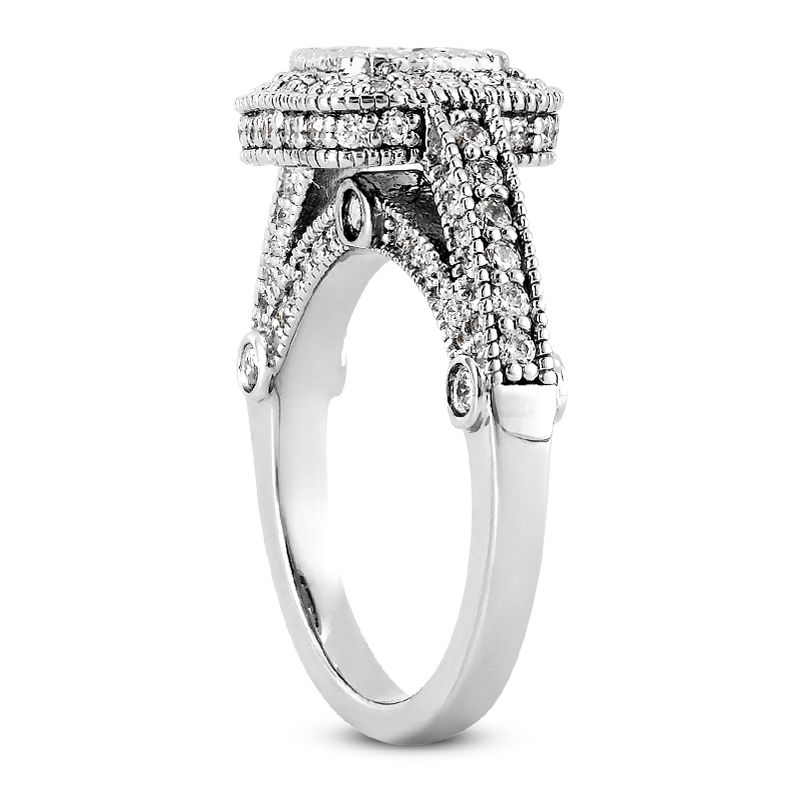 Thumbnail: Ladies 14KT White Gold Platinum Princess Diamond Halo Engagement Ring ENR6294