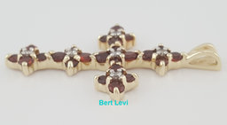 Vintage Garnet Diamond Cross Pendant 10k Yellow Gold 1.35" 2.3 grams