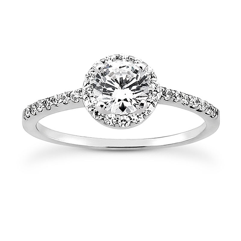 Ladies 14KT White Gold Platinum Round Diamond Tailored Engagement Set ENS3025-A