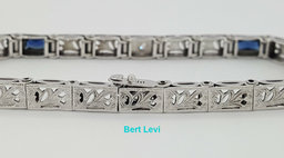 Antique Sapphire 14K White Gold & Old Euro Cut Diamond Bar Bracelet 8.6 grams 7"