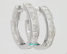 Princess Cut Diamond Hugger Hoop Earrings 15.3 mm 0.84 ct 14K White Gold