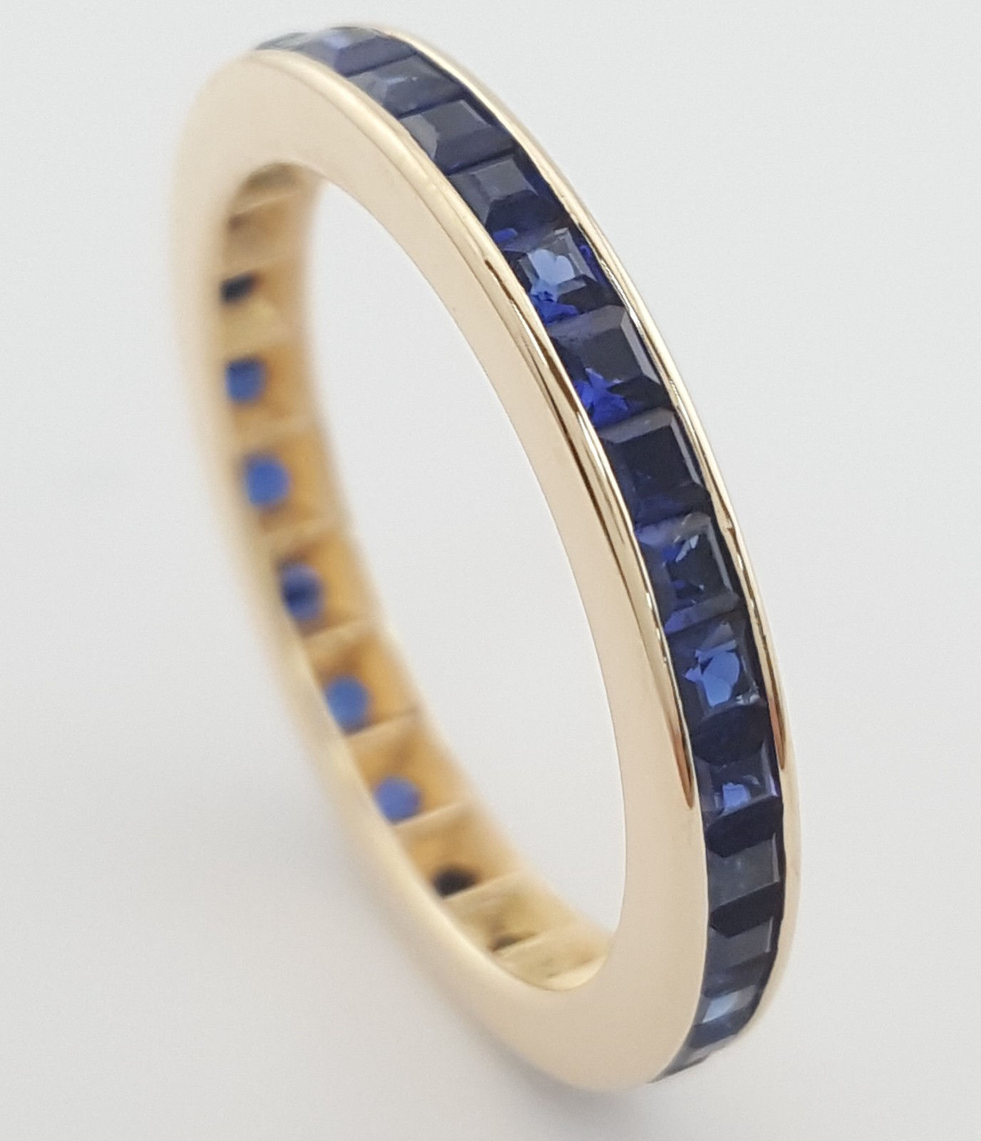 Blue Sapphire Channel Set Eternity Band Ring 14k Yellow Gold 0.8 ct 2.5 mm