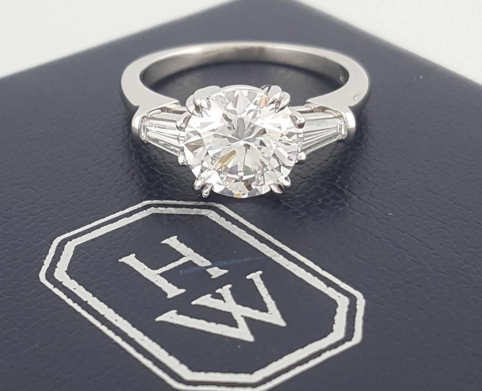 Harry Winston Classic Round Diamond Three Stone Engagement Ring 2.4 ct Rtl $66K