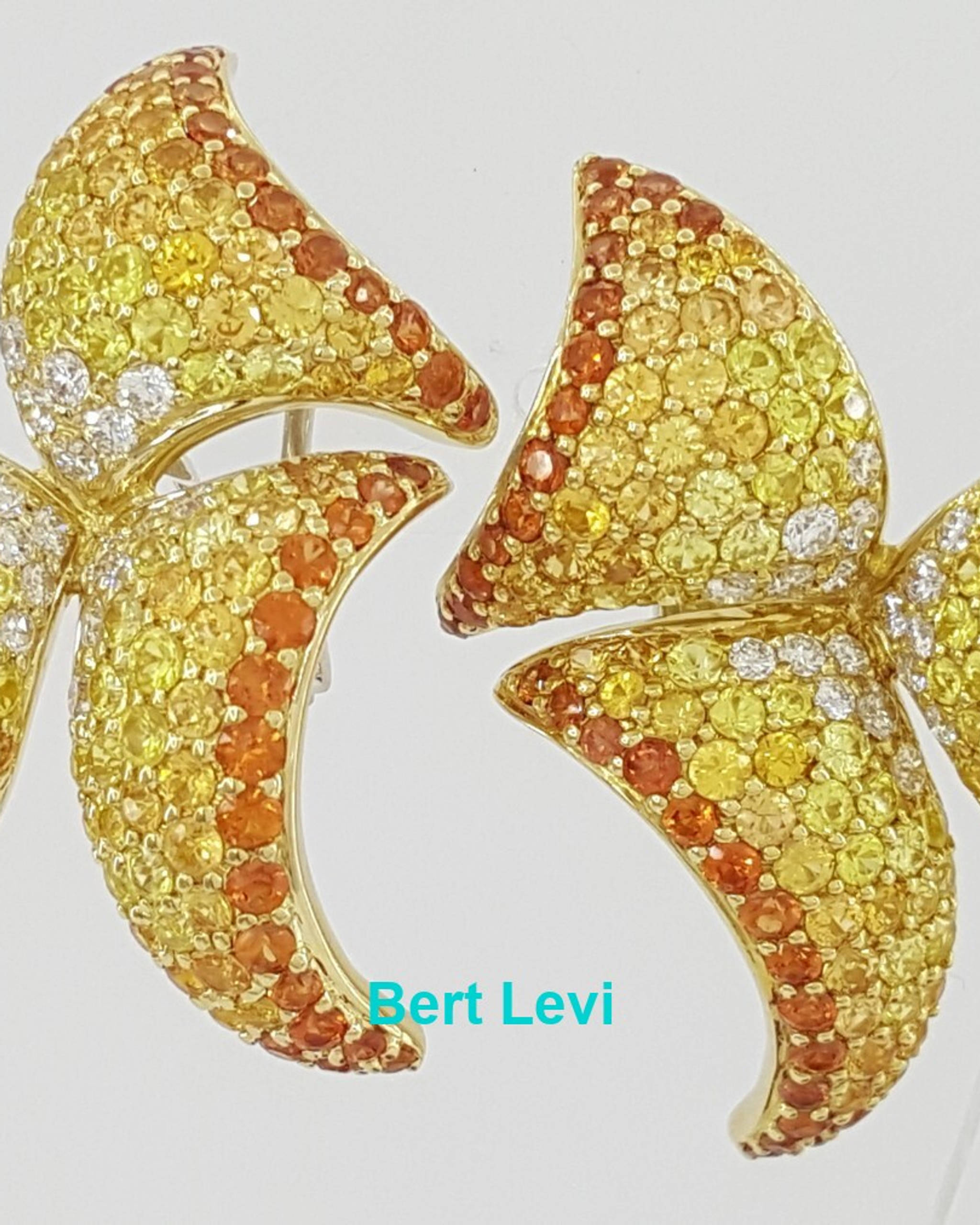 Sapphire & Diamond Pave Set Geometric Sails Earrings 18K Yellow Gold 9.6 ct