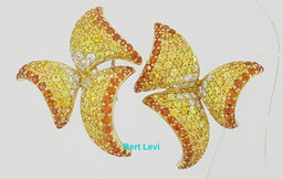 Sapphire & Diamond Pave Set Geometric Sails Earrings 18K Yellow Gold 9.6 ct