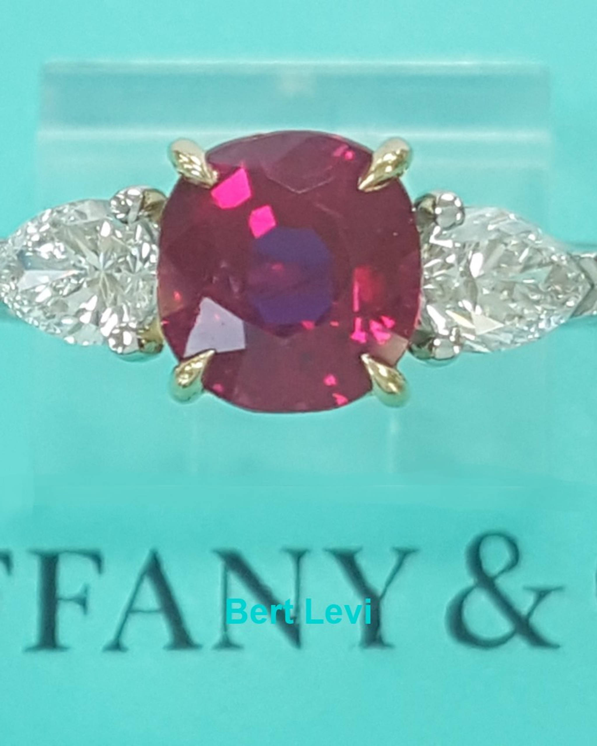 Tiffany & Co Burma No Heat Ruby Diamond Ring 2.6 ct Plat 18k