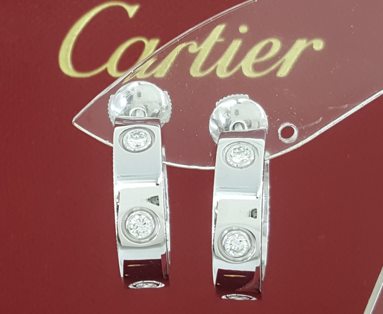 Cartier Love 18k White Gold Hoop Earrings 3 Diamonds 0.48 ct 21 mm