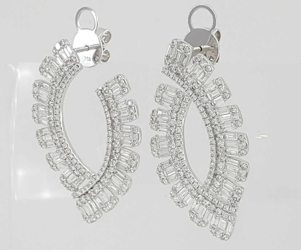 Thumbnail: Baguette & Round Diamond Sideways Hoop Earrings 39mm 5 ct  18K W Gold Rtl $15k