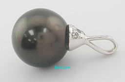 Tahitian Pearl & Diamond Pendant 12.5 mm 14K White Gold 0.12 ct 3.5 Grams