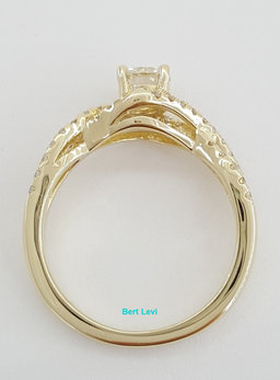 Round Cut Diamond Halo Crossover 14k Yellow Gold Engagement Ring 0.83 ct