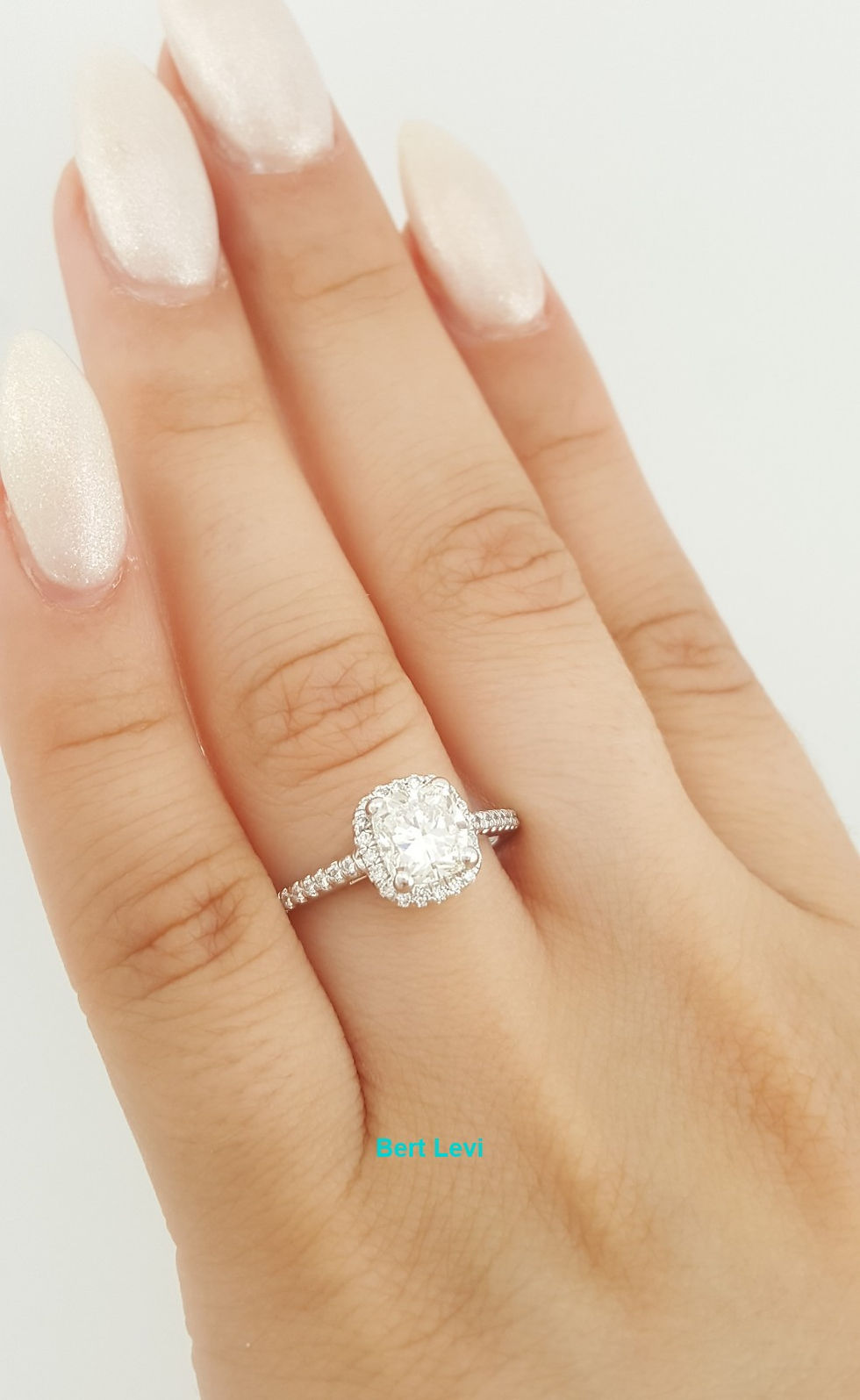 Thumbnail: Cushion Diamond Halo Engagement Ring 1.71 ct 14k White Gold Retail $9K