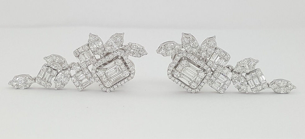 Thumbnail: Marquise Princess Baguette Round Diamond Drop/Dangle Earrings 3.7 ct 18k Rt $12k
