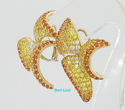 Sapphire & Diamond Pave Set Geometric Sails Earrings 18K Yellow Gold 9.6 ct