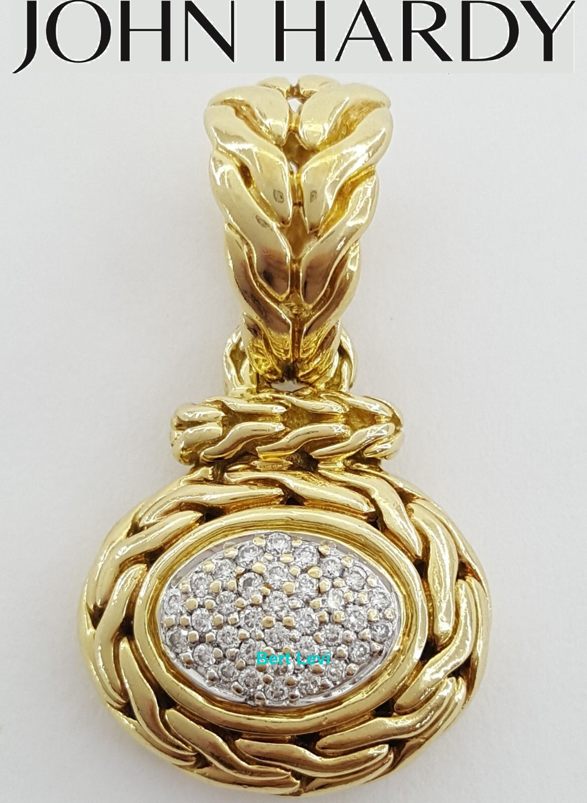 John Hardy Oval Pave Diamond Braided Slider Pendant 18K Yellow Gold 0.22 ct