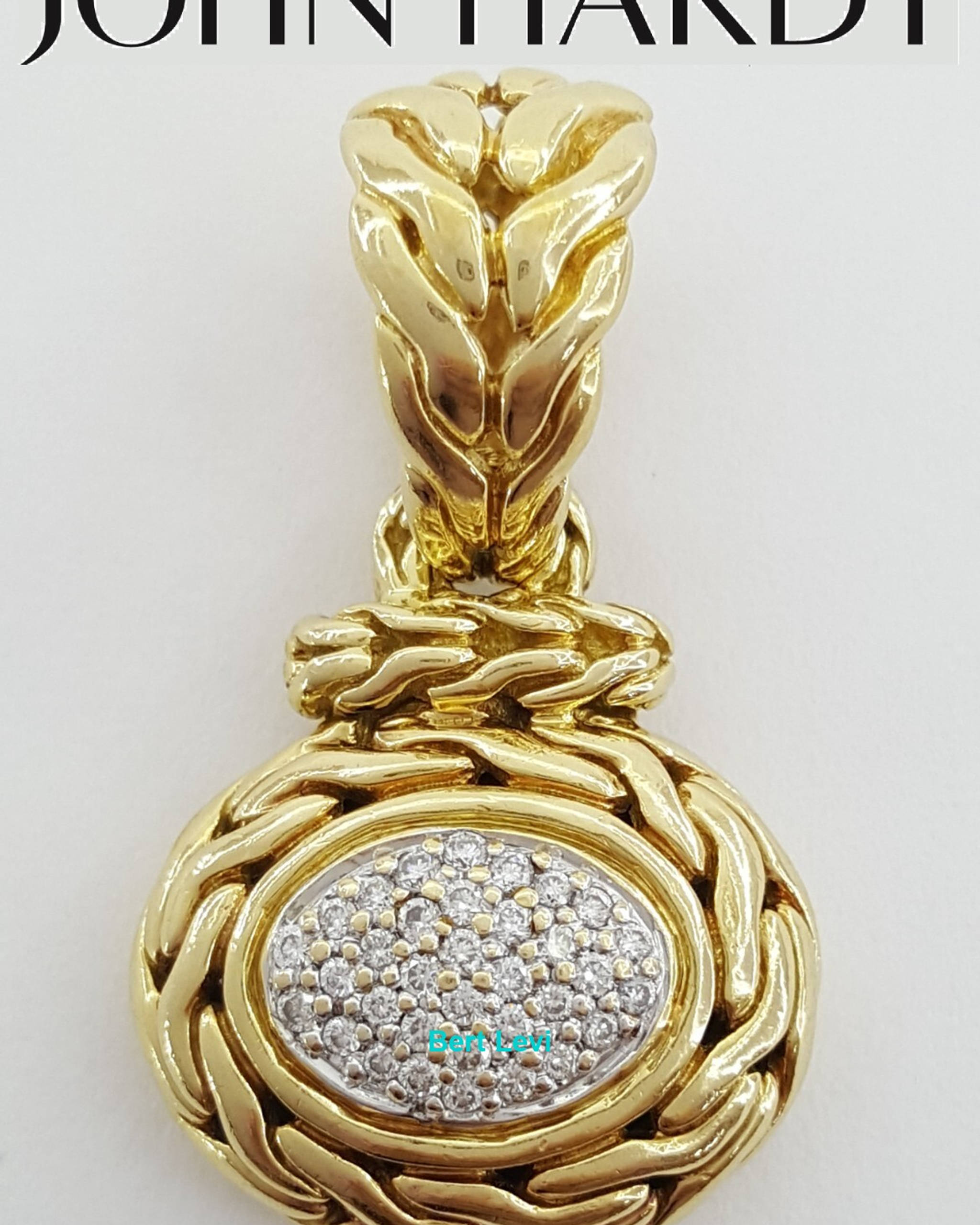 John Hardy Oval Pave Diamond Braided Slider Pendant 18K Yellow Gold 0.22 ct