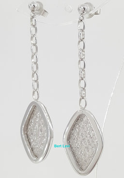 White Gold Drop Dangle Earrings Italy 14K 5 Grams 2"