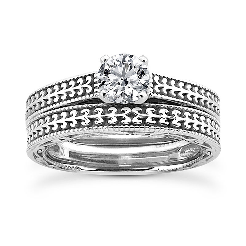 Thumbnail: Ladies 14KT White Gold Platinum Solitaire Engagement Set ENS3602-A