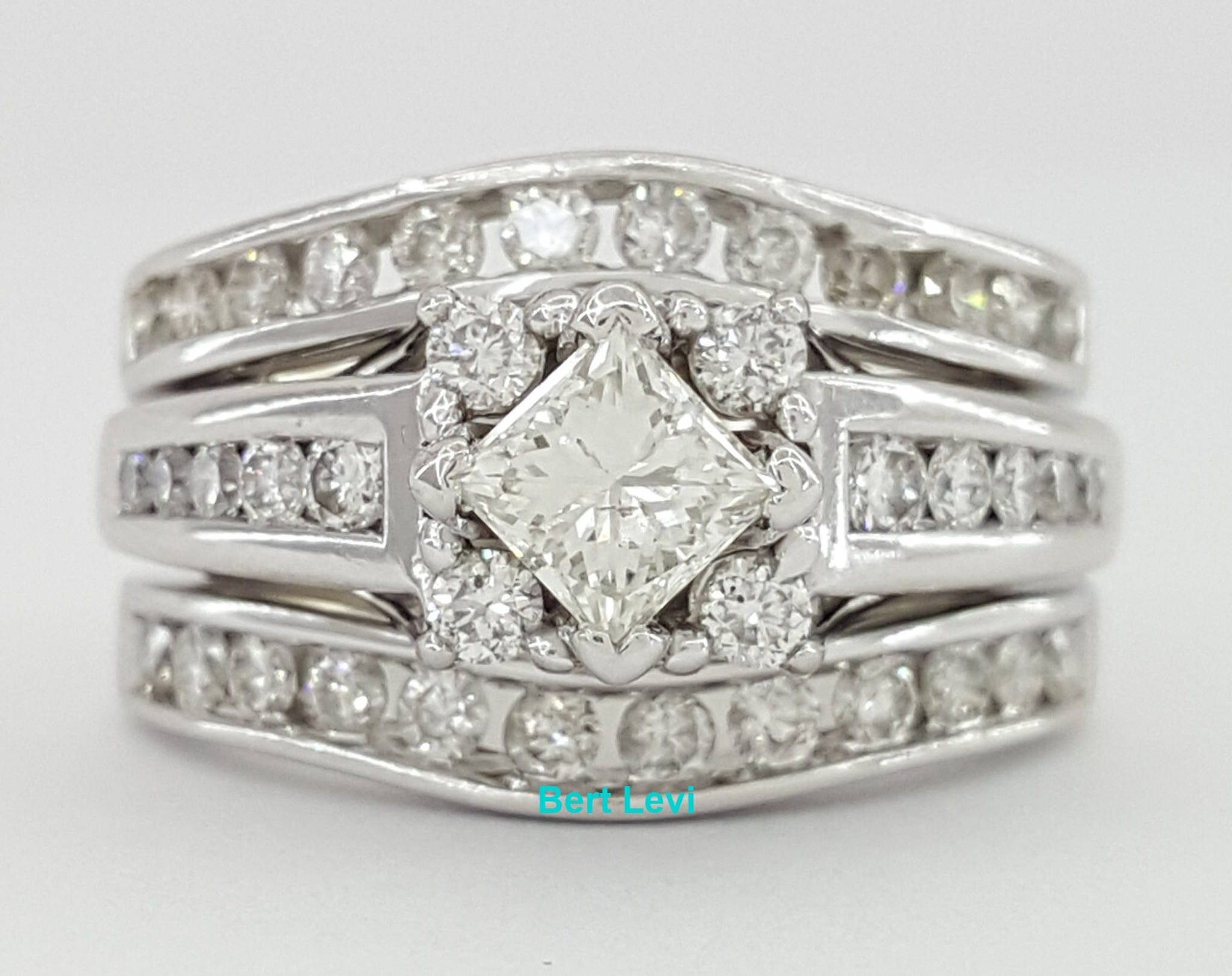 Princess Brilliant Cut Diamond Engagement Ring 2 Wedding Band Set 1.5 ct 14K