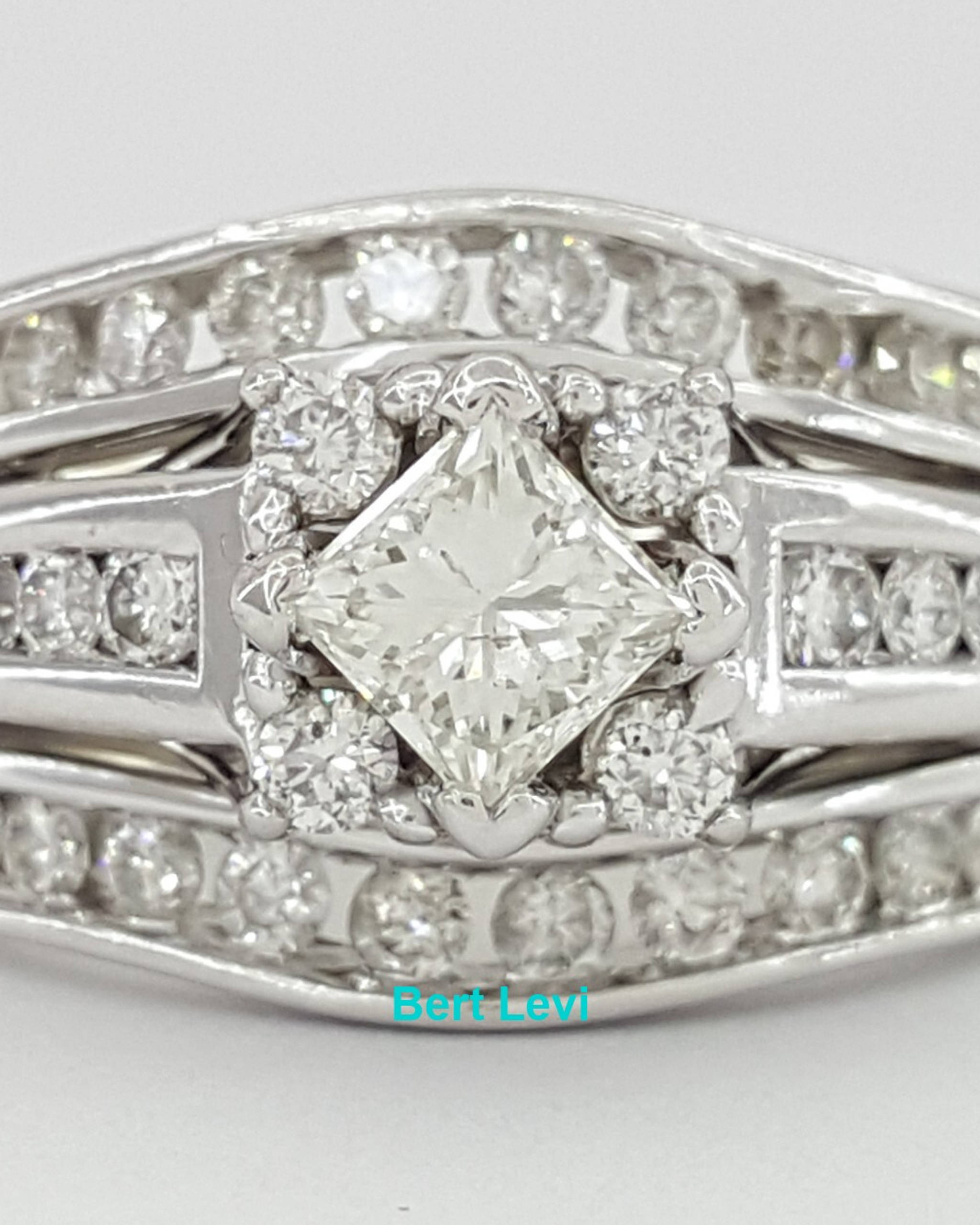 Princess Brilliant Cut Diamond Engagement Ring 2 Wedding Band Set 1.5 ct 14K