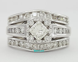 Princess Brilliant Cut Diamond Engagement Ring 2 Wedding Band Set 1.5 ct 14K