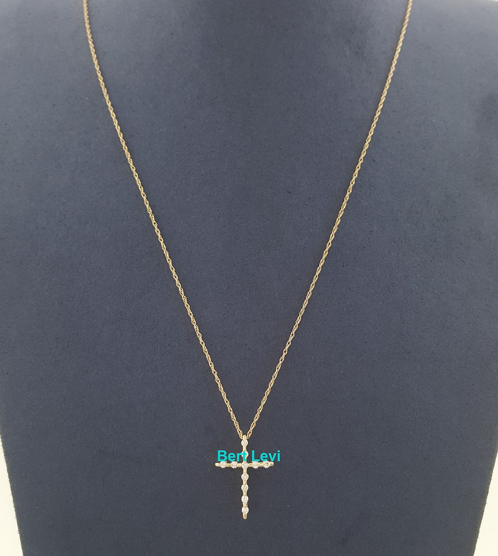 Thumbnail: Diamond Cross Necklace 0.13 ct 1.5 grams 14k Yellow Gold 19"