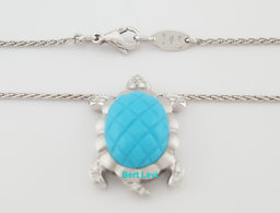 Sea Turtle Diamond Pendant Necklace 0.13 ct 18K White Gold 9.8 Grams Italy