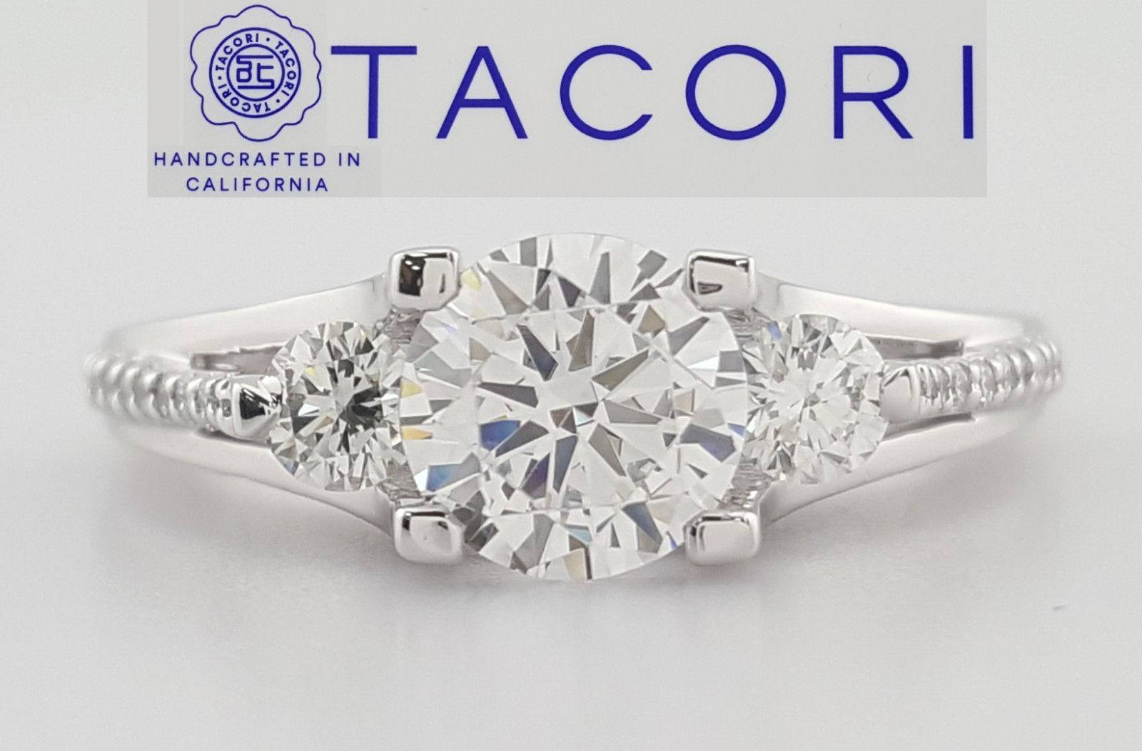 Tacori Round Semi-Mount Three Stone 67295 Engagement Ring 0.5 ct 18k Gold $4,580