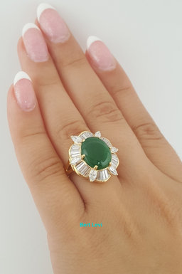 Jade Jadeite Fei Cui Type A Diamond Halo Ballerina Ring 18K Yellow Gold 6.38 ct