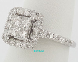 0.92 ct 14K White Gold Invisible Princess Cut Diamond Halo Engagement Ring