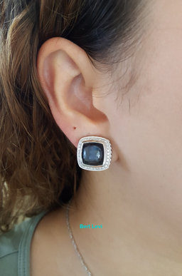 David Yurman Sterling Silver Albion 11mm Hematite & Diamond Clip-On Earrings