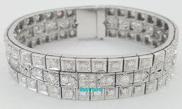 Vintage Old European Diamond 3 Row Tennis Bracelet 6 ct 14K W Gold Plat 1940's
