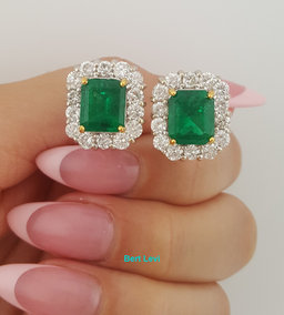 Colombian Green Emerald & Diamond Halo Earrings 8.27 ct 18K White Gold Rtl $35K