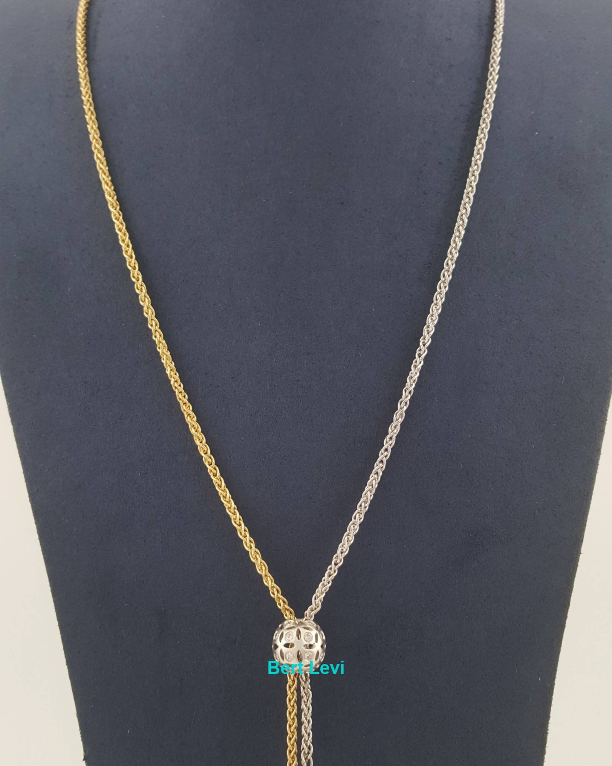 Diamond Lariat Two - Tone Gold Necklace 14k 0.36 ct 9.2 Grams Italy 9.2 Grams