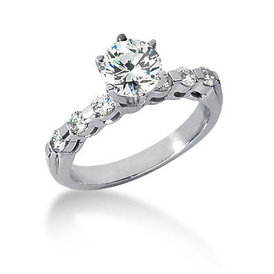 Ladies 14KT White Gold Platinum Round Diamond Tailored Engagement Set ENS559-A