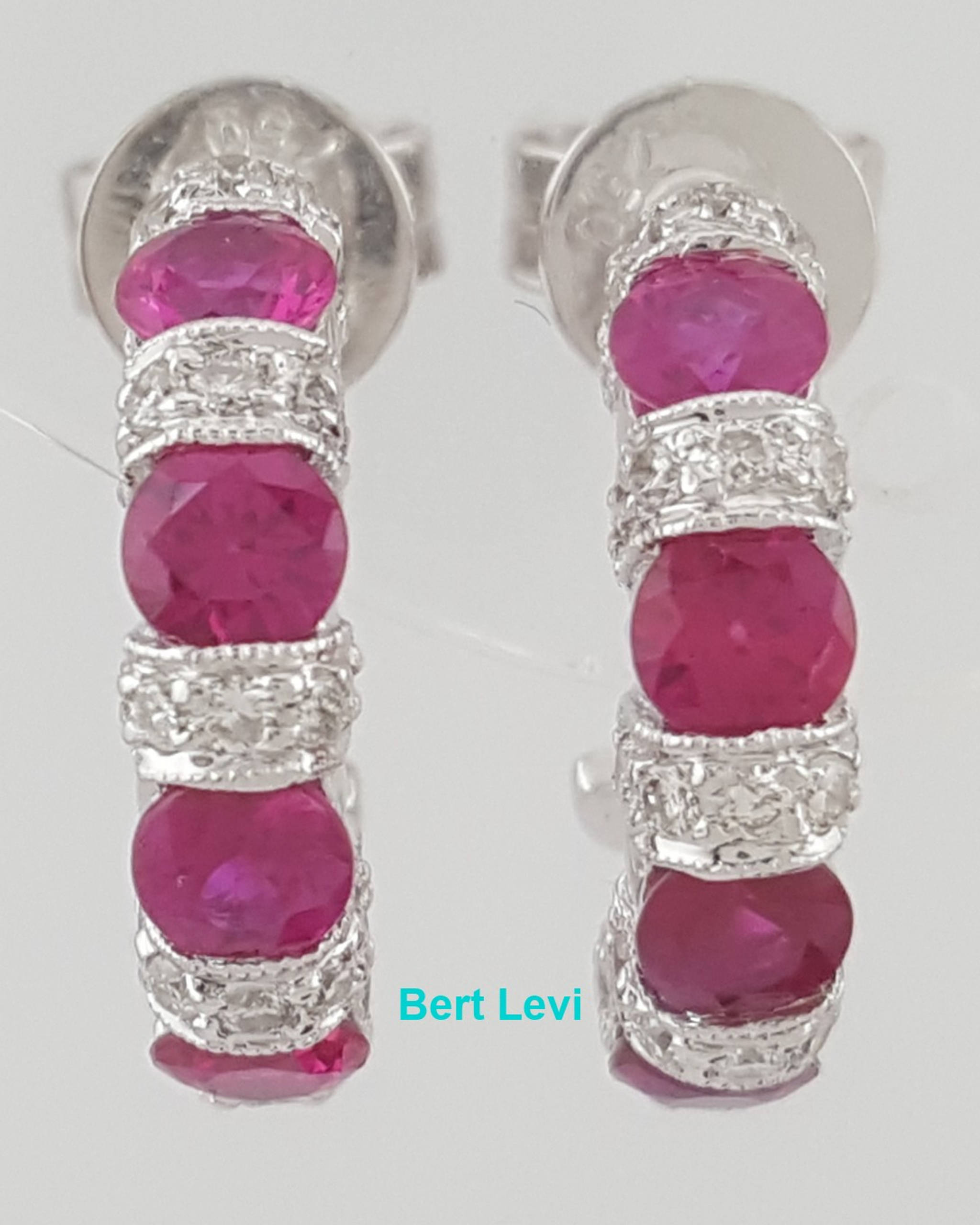 Burma Ruby Diamond Half Hoop Earrings 1.65 ct 18k White Gold 15 mm Retail $3495