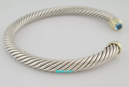 David Yurman Classic Cable Blue Topaz Bracelet Silver & 14k Gold 5 mm 6.5" $850