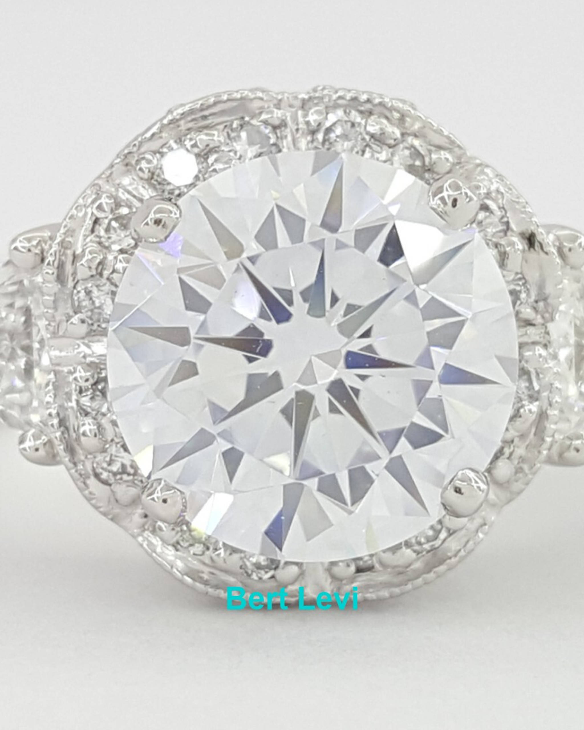Three-Stone Trillion Diamond Semi-Mount Engagement Ring Platinum CZ & 0.75 ct