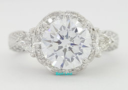 Three-Stone Trillion Diamond Semi-Mount Engagement Ring Platinum CZ & 0.75 ct