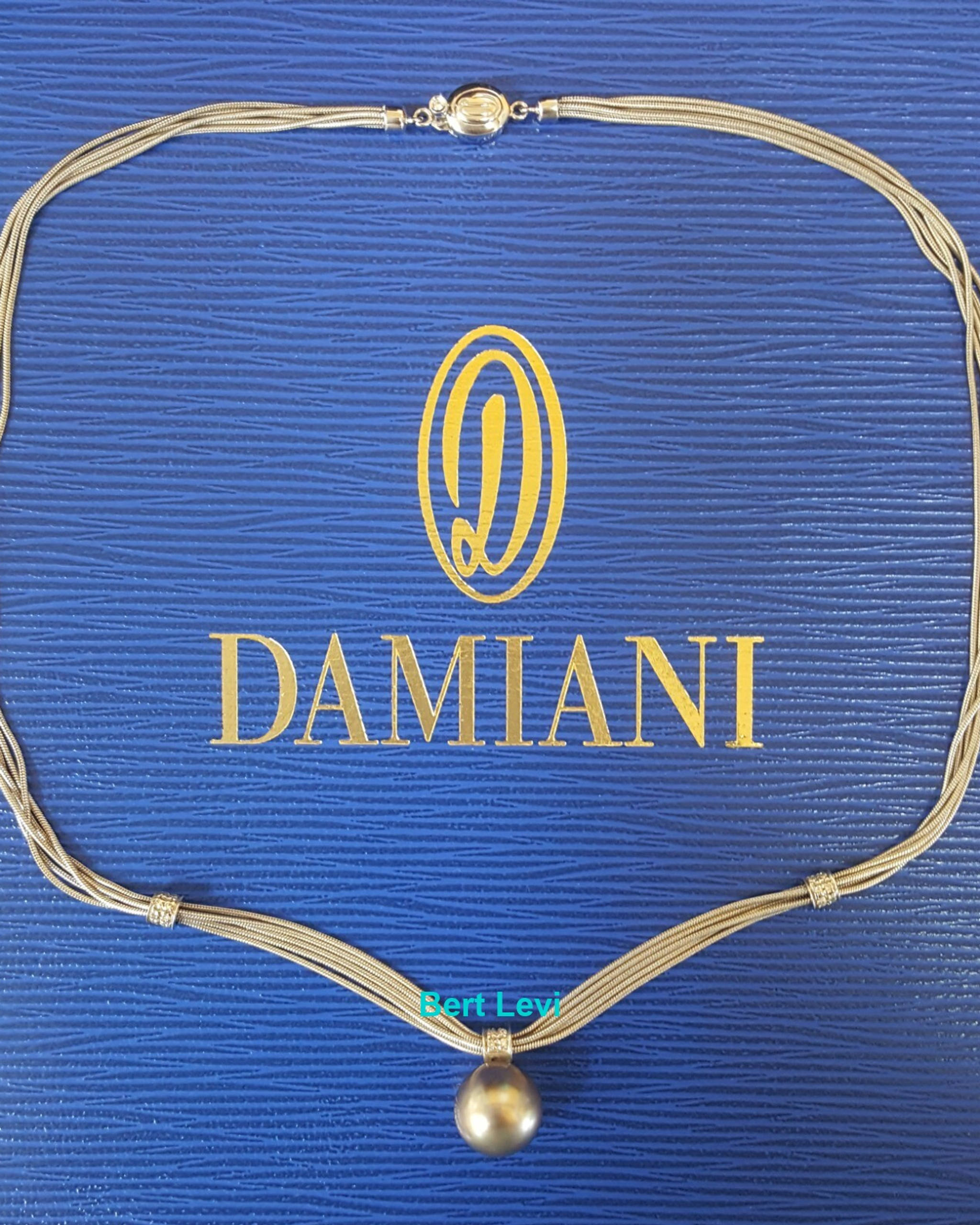 Damiani South Sea Pearl Diamond Necklace 0.21 ct 18K White Gold 21.9 Gr 17" Long