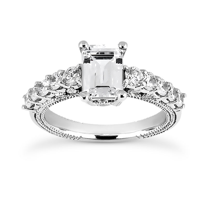 Ladies 14KT White Gold Platinum Antique Engagement Ring ENR6889