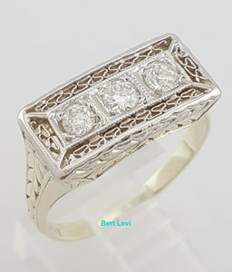 Antique Art Deco Old European Diamond Ring 0.3 ct 2-Tone Gold